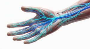 손목 통증의 개념을 시각화한 3D 일러스트